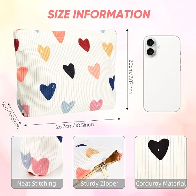 Cute Heart Makeup Pouch for Women Small Make Up Bag for Purse Zipper Initial Makeup Cosmetic Bags Pouches for Purse Aesthetic Travel Toiletry Bags, Colorful Hearts