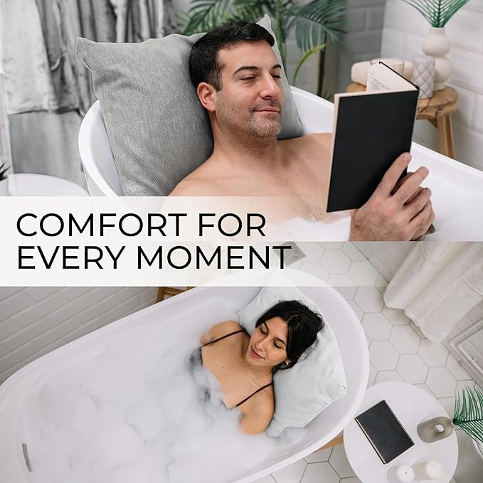 Luxury Bath Pillow for Tub - Thick and Comfortable Bathtub Pillow Support for Head and Neck and Back - Washable Quick-Drying Bath Pillows - Bath Cushion for Home Spa - Fits Any Bathtub - Light Gray