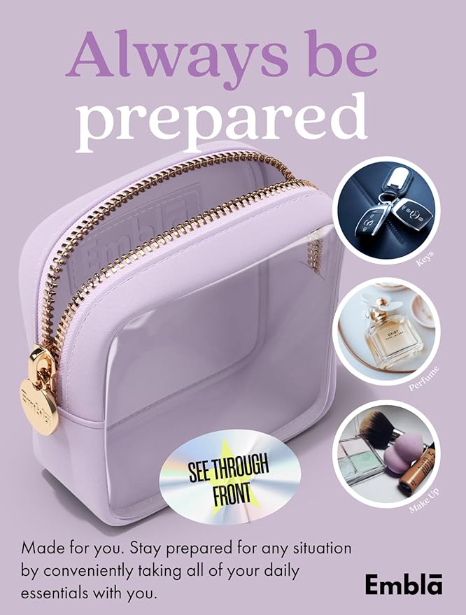 Embla Clear Small Makeup Bag for Purse Cute Mini Make Up Nylon Organizers Tiny Cosmetic Bags for Women Girls Little Toiletry Travel Pouches Zipper Skincare Pouch Organizer Lavender