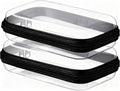 2PC Black Small Clear Hard Shell Zipper Case, Double Zippers Plastic Storage Box for Snacks Makeup Toiletries & Cosmetic Tools