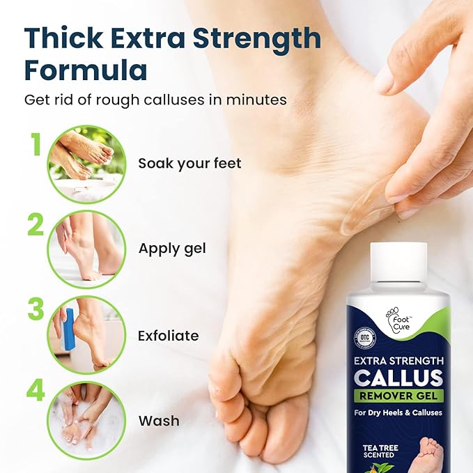 Callus Remover for Feet with Extra Strength Gel & Foot Pumice Stone Set - Easy Way to Remove Hard Calluses & Dead Skin Build-Up - Professional At-Home Foot Care for Men & Women - Made in the USA