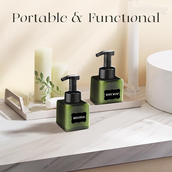 8.5 oz Foaming Soap Dispenser Plastic Foaming Pump Bottle, Refillable Dispenser with Plastic Pump, Empty Hand Bottles for Liquid Soap, Shampoo, Bathroom,Hotel,Restaurant (30, Green)