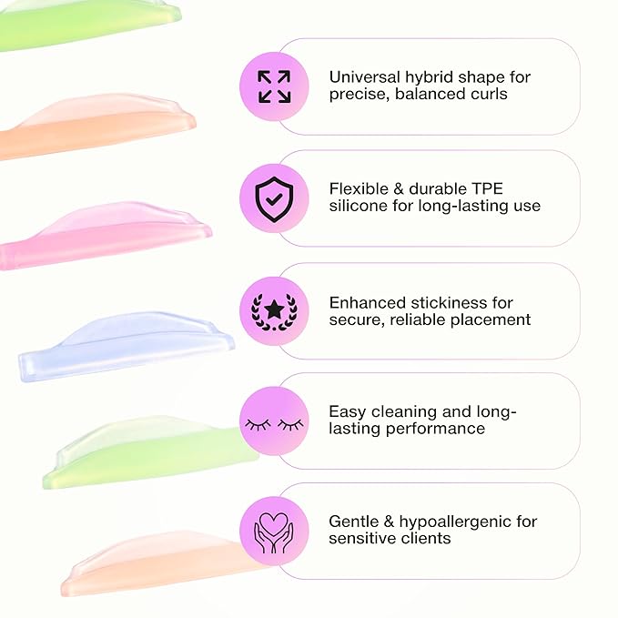 Curacoro Lash Lift Shields, 8 Pcs/4 Sizes Eyelash Perm Pad, Lash Rods for Eyelash Curling and Lifting, Reusable Silicone Tools For Perm Lamination