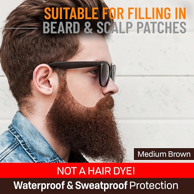 Beard Pen Filler for Men - Barber Styling Grooming Pencil - Waterproof, Sweat Proof, Long Lasting Solution with Natural Finish - Cover Beard and Scalp Patches in Seconds - Medium Brown 5 Pack