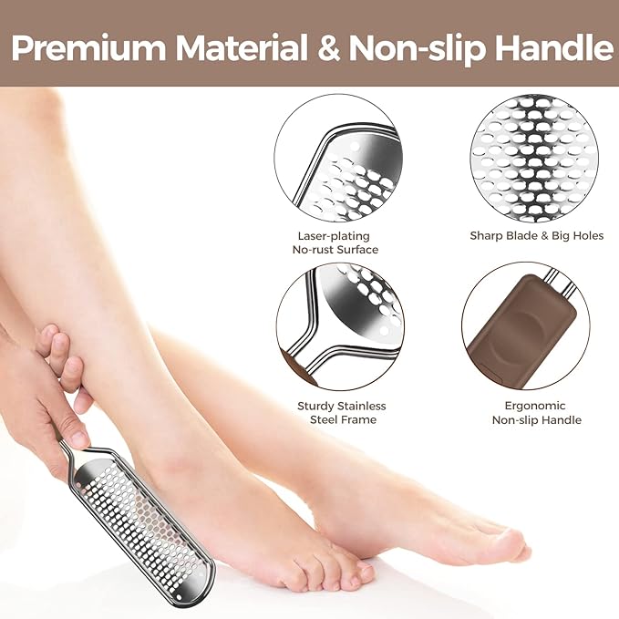 Foot File Foot Scrubber Pedicure - Callus Remover for Feet Easkep Professional Grater Rasp Foot Scraper Corns Callous Removers Cracked Dead Skin Remover for Dry and Wet Feet (Silver)