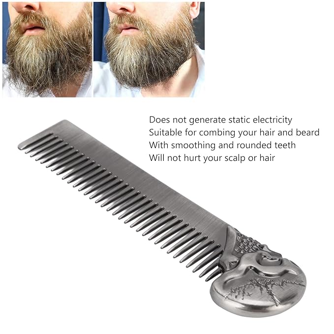Pocket Beard Comb, 5.79in Skull Pattern Hair Comb for Men, Smooth Oil Hair Styling Travel Comb for Hair Beard Home Salon
