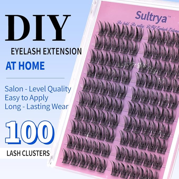 DIY Eyelash Extension Kit 100pcs Clusters HANDMADE Faux Mink Individual Clusster Lahses for Natural Fluffy Wispy Looks False Eyelashes Self Application at Home with Bond Seal Tweezers (13mm, S01 KIT)