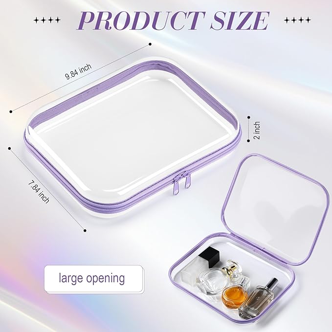 Hoolerry 4 Pcs Hard Clear Zipper Case Makeup Bags Plastic Zipper Pouch Transparent Storage Box Containers for Cosmetics, Snacks, Building Blocks, Puzzles(Clear,9.8 x 7.9 x 2 in,Multicolor)