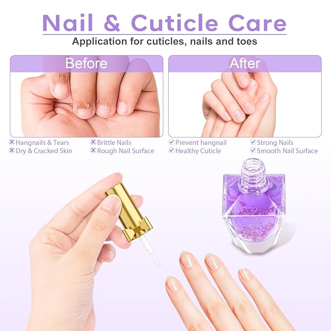 JIASHENG Cuticle Oil, Scented Cuticle Nail Oil Infused with Flowers, Hydrates, Moisturizes, Strengthens, Repairs, Revitalizing Cuticle Oils for Nails Damage Dry Cuticle, Lavender, 12ml