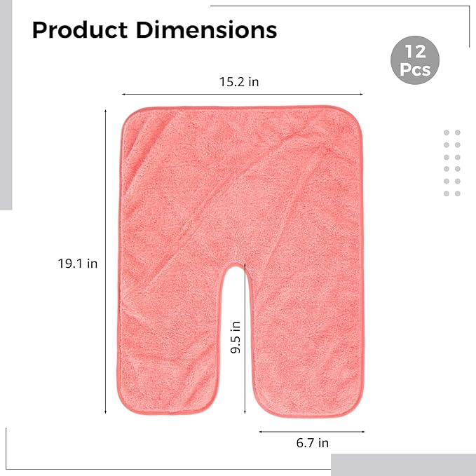 DIMEGON 12 Pcs Facial Towels for Estheticians, U-Shaped Coral Fleece Towels, Large Size with Split Face Hole Design, Easy to Clean, Machine Washable, Ultra Absorbent for Beautiful Salon, Pink