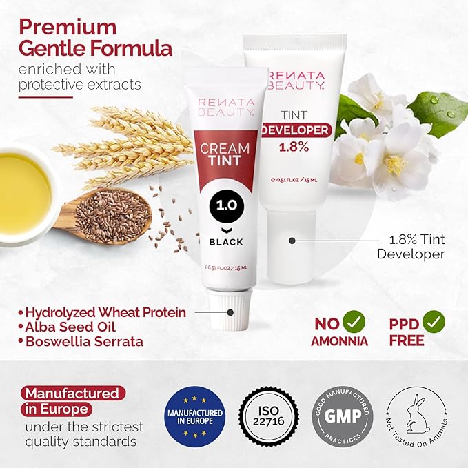 RB RENATA BEAUTY Tint Kit – Cream Hair Dye Kit with Developer and Application Brush for Spot Coloring - Covers Gray Hairs, Smudge-Proof, Long-Lasting Up to 4 Weeks, 20 Applications [Black]