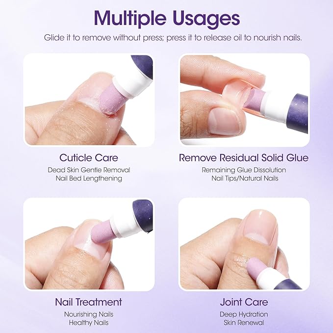 Gellen 4-in-1 Cuticle Pusher Pen with Micro-Dosing Oil, Cuticle Remover & Cuticle Oil in a Pen, Ceramic Nail Pusher Oil Pen for Hangnail & Dry & Damaged Nails, Nail Care Pen for Repair & Nourish Nails