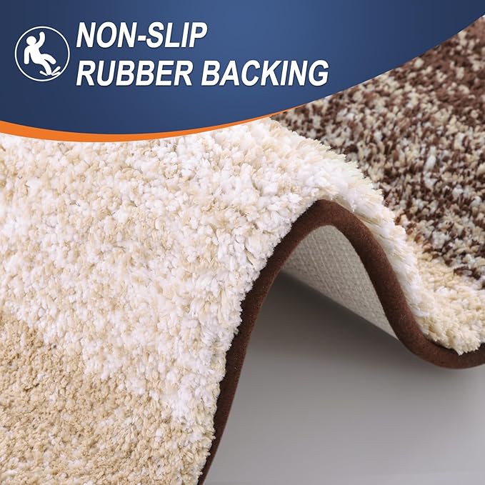 OLANLY Bathroom Rug Set 2 Piece, Soft Absorbent Microfiber Bath Rug Set, Non-Slip, Machine Wash Dry, Plush Shaggy Bath Mats for Bathroom (30"x20"+24"x16", Brown)