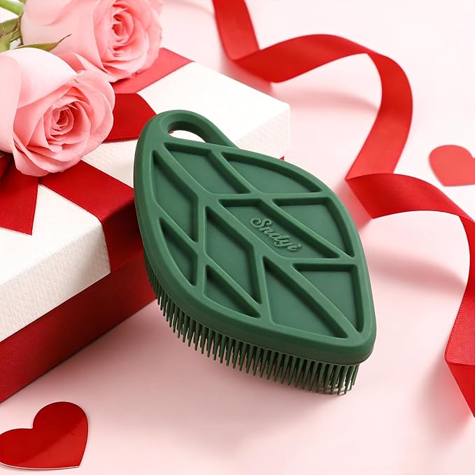 Sndyi Silicone Body Scrubber, Leaf-Shaped Shower Brush for Gentle Cleanse & Exfoliation, Soft Silicone Loofah Body Brush for Sensitive Skin, Romantic Gift for Her/Him, Evergreen