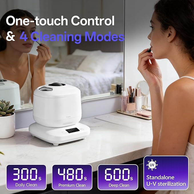 Ultrasonic Jewelry Cleaner with Detachable Tank – 42kHz Deep Cleaning for Rings, Necklaces, Makeup Brushes,4 Modes with U-V, Quiet Operation, IPX7 Waterproof – Also Ideal for Retainers & Dentures
