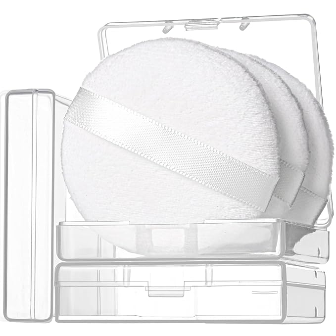 Teenitor 3pcs Setting Powder Puff 2.36 Inch, Soft Applicator for Loose and Pressed Powder, Powder Puffs for Face Powder With Cases, White