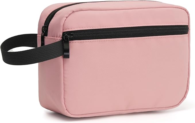 Travel Toiletry Bag, Small Cosmetic Bag, Hanging Water-Resistant Organizer for Men & Women, Ideal for Makeup, Shaving Kit, Gym Essentials & Travel Accessories (Dusty Pink)