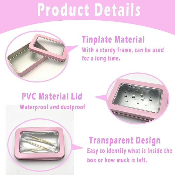 Cotton Swab Holder for Travel, 2 Pcs Portable Small Dental Floss Holder Empty Metal Cotton Ball Holder, Travel Floss Picks Case with Dustproof Lid for Cotton Swabs Hair Ties Floss, Pink