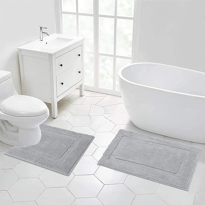 SHACOS Bathroom Rugs Set of 2 Pieces with U Shaped Toilet Rug Contoured Mat Fluffy Plush Bath Mats Non Slip Bathroom Carpet Washable (20"x24"+20"x32",Light Grey)