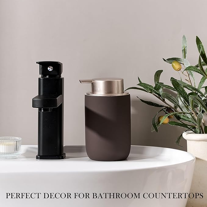 Foaming Soap Dispenser with Plastic Pump,12oz Foam Dispenser Bathroom,Kitchen Foam Soap Dispenser,Brown Hand Soap Bottle(Rubber Paint& Ceramic)