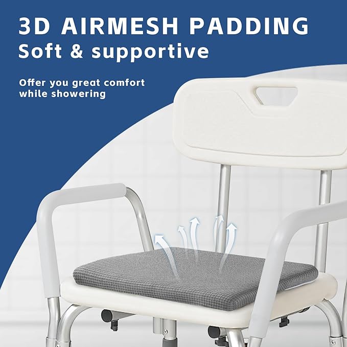 Gooo&Ma Non-Slip Waterproof Shower Seat Cushion Bathtub Pillow Shower Chair Bench Bathtub Cushion - with 3D Mesh & Hook - Bath Pillow，for Elderly，Pregnancy - Washable and Quick Drying(Gray)