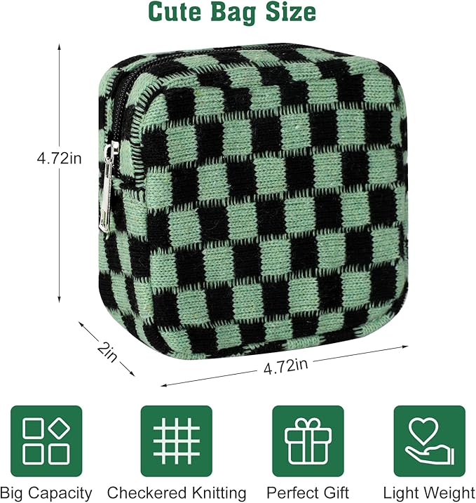 Sanitary Napkin Storage Bag, Menstrual Pad Zipper Bag Checkered Portable Period Bag Panty Liners, Tampon Storage Pouch for Women Ladies Daily Use Storage Purse Travel