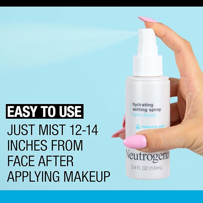 Neutrogena Hydro Boost Hydrating Makeup Setting Spray with Hyaluronic Acid, Setting Spray for Smooth, Dewy Skin, Fragrance Free, Non-Comedogenic & Hypoallergenic, 3.4 fl. oz