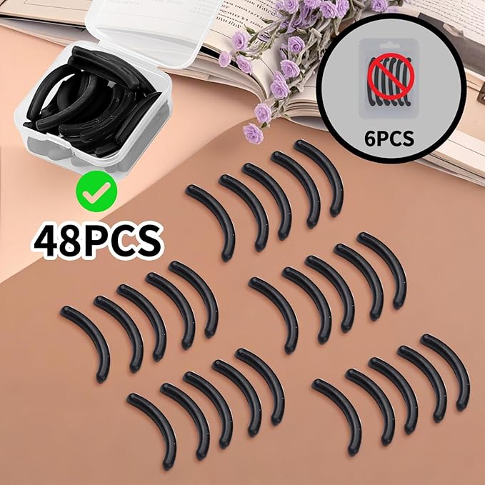 48PCS Eyelash Curler Refill Pads Compatible with Shiseido Eye Lash and Cosmetic Accessory, Silicone Soft Rubber Curler for Universal Eyelash Curler, Black