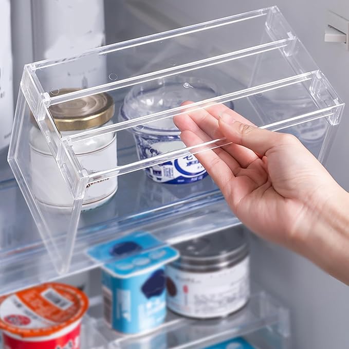 Multi Purpose Layered Fridge Rack Space Saving Kitchen Organiser Shelf Accessory Transparency Cosmetics Desktop Stand Layered Refrigerator Divider
