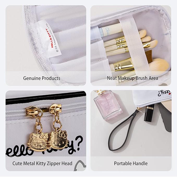 Vimanllie Travel Makeup Bag Large Cosmetic Bags with Brush Holder,White Waterproof 2PCS Portable Cosmetic Case for Women,Toiletry Bag for Skincare&Beauty Tools for Her