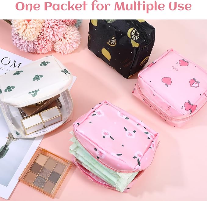 4Pcs Sanitary Napkin Storage Bag, Portable Period Bag for Teen Girls Woman, Pad Pouch Tampon for Purse, Reusable Zipper Period Pouches for Teen School Office Travel Feminine Care Organizer, Cute