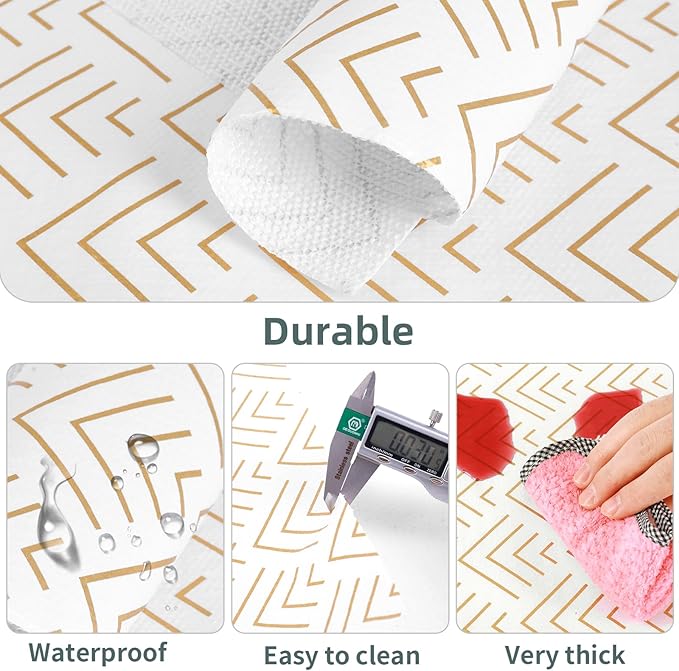 Shelf Liner for Kitchen Cabinets 12in x 10FT Non Adhesive Drawer Liner Non-Slip Thickened Shelf Liner Paper Strong Easy to Clean for Tool Box Refrigerator with Knife and Tape Measure, Gold Arrow