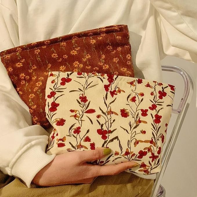 SxoSyo Makeup Bag for Women Cosmetic Bags Large Make up Brushes Pouch Travel Toiletry Zipper Purse Organizer for Gifts (flowers and plants, Beige)