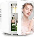 Lispin Mini Fridge for Bedroom, 4L Skincare Fridge with Dimmable LED Light Mirror for Dorm & Office, Portable Cooler & Warmer Small Compact Refrigerator for Skincare (White-4L)