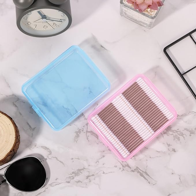 4 Pcs Portable Travel Cotton Pad Holder, Swab Dispenser, Qtip Case, Cosmetic Sponge Storage Box, Pink & Blue