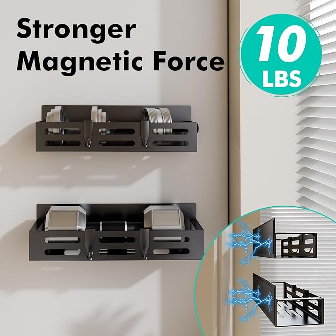 4 Pack Magnetic Spice Rack for Refrigerator with 4-Hook Rack and Paper Towel Holder, Black Magnetic Shelf and Fridge Kitchen Cabinet Organizers Storage Seasoning Organization Mini Shelves.