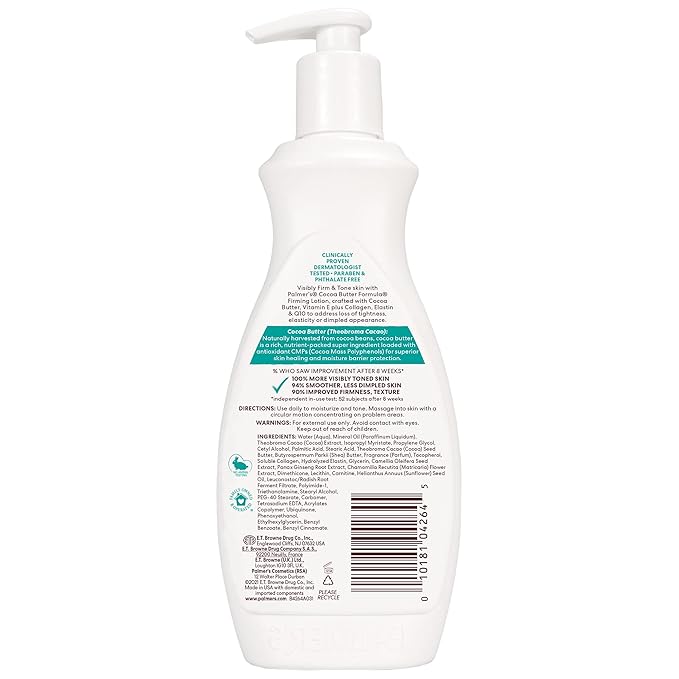 Palmer's Cocoa Butter Formula Skin Firming Body Lotion, Toning & Tightening Cream with Q10, Collagen & Elastin, Pump Bottle, 13.5 Oz.