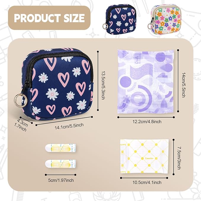 Period Bag for Teen Girls, Neoprene Sanitary Napkin Storage Bag, Cute Menstrual Pad Pouch Tampon Holder (Floral)