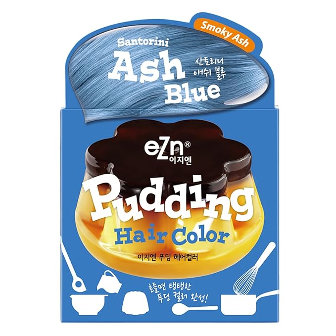 eZn Pudding Hair Dye for Sensitive Scalps – (Ash Blue) | No-Drip, Ammonia-Free, Long-Lasting Semi-Permanent Hair Color with Keratin for Gentle Gray Coverage at Home