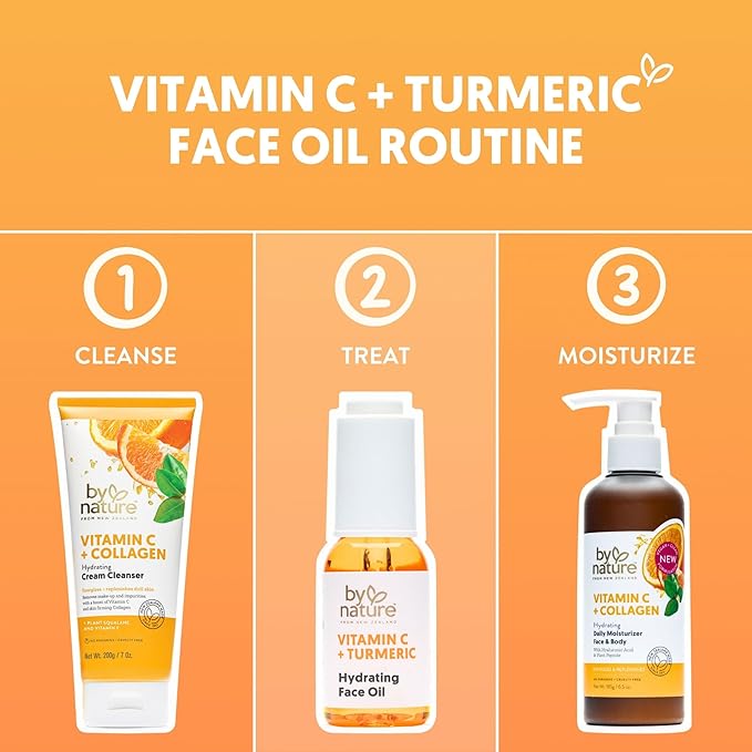 By Nature Hydrating Face Oil - Vitamin C, Turmeric & Plant Squalane Nourishes Skin for Radiant Vitality & Health Glow, for Women & Men, 1 Fl Oz