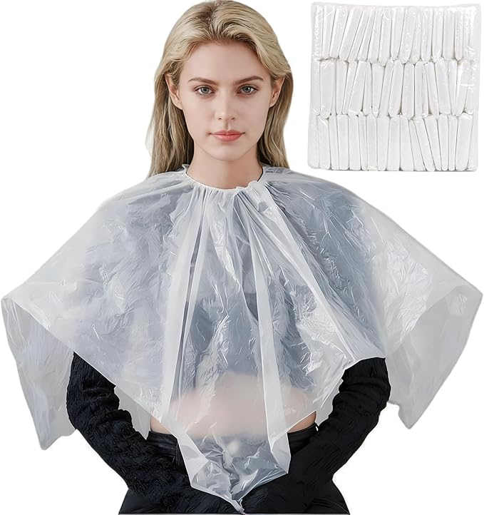 50Pcs Disposable Waterproof Capes, Hair Cutting Cape,Hair Color Cape Disposable Hair Salon Capes for Hair Stylist, Hair Dye and Styling Bibs for Hairdresser Artist Clients