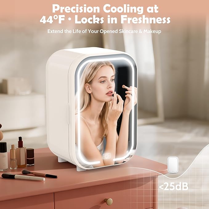 22L Mini Skincare Fridge, Beauty Fridge for Cosmetic Storage, 44°F Intelligent Temperature Control, Personal Small Makeup Refrigerator for Bedroom, Dorm