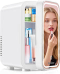 Enventor Mini Skincare Fridge Small Refrigerator for Bedroom, Beauty Fridge for Makeup with Dimmable LED Mirror, 6 L / 8 Cans Compact Portable Cooler for College Dorm, Office, Car, White
