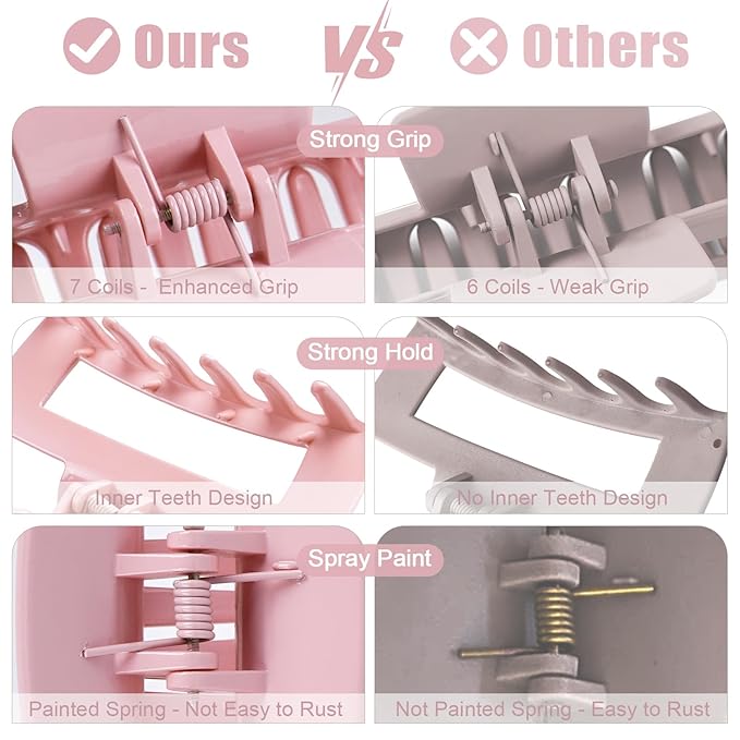 TOCESS Hair Claw Clips for Women - 8PK Large Neutral Square Jumbo Hair Clips for Thick, Thin, Long, Short, Curly Hair Girls, Big Jaw Clip Set for Daily Use(Glossy Blush)