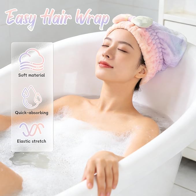 New 2Pcs Super Absorbent Microfiber Hair Towel Wrap for Wet Hair - Fast Drying & Soft Hair Drying Caps for Home (2 PCS)