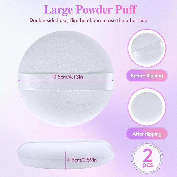 2pcs 4.13 Inch Powder Puffs Large Loose body powder puff, White Soft Velour makeup puff