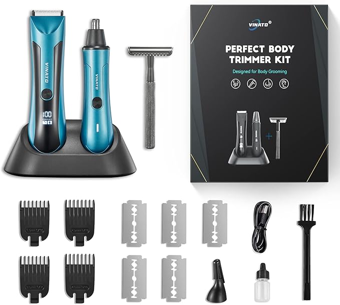 VINATO Electric Trimmer Set - All-in-one Mens Grooming Kit, Body & Beard Razor, Nose Trimmer