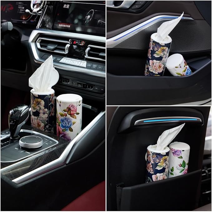 Car Tissues Cylinder Holder with Facial Tissue, Round Car Tissues Holder with Cap,Suitable for Car Cup Holder,Travel Tissue Tubes Box Container,Car Box Container(4 Pack, 200 Sheets)