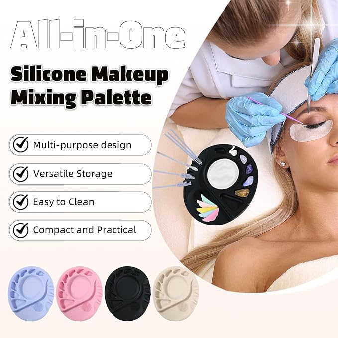 Makeup Mixing Palette, 5-in-1 Multifunction Upgraded Silicone Mixing Tray with Spatula Artist Tool for Nail-Art, Eye Shadow, Lipstick, Eyelash Makeup Foundation Mixing Palette 5.7x4.8 Inches Black