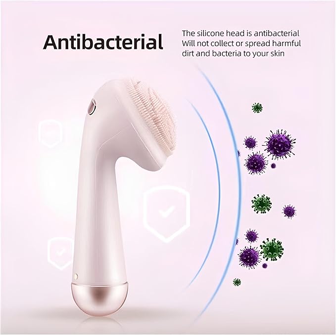 Sonic Facial Cleansing Brush, 4 Rejuvenating Settings, Waterproof Silicone Head, Pink